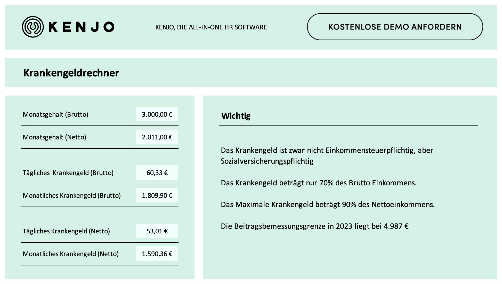 Kostenloser Krankengeldrechner | Kenjo